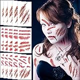 15 Blatt Halloween Temporäre Tattoos, Halloween Narben Zombie Vampir...