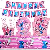 Partygeschirr Geburtstag, 52Pcs Stitch Kindergeburtstag Tischdeko,...