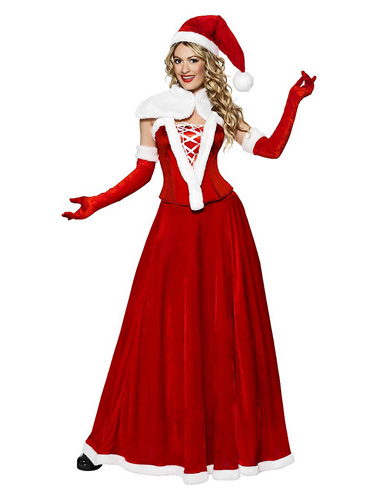 Weihnachtsfrau Kostüm Für Damen – Samtkleid Mit Gürtel, Mütze & Handschuhe Für Weihnachtspartys & Cosplay