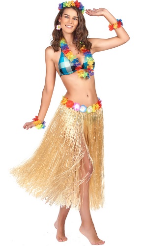 Hawaii Kostüm Set Damen - 14-teiliges Party Outfit Mit Grass Rock & Accessoires