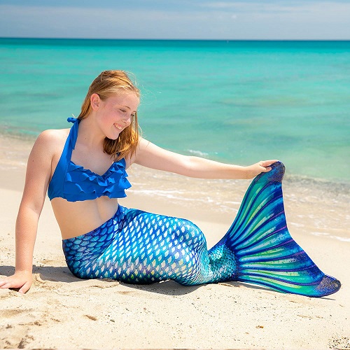 Duosilin Mädchen Meerjungfrauenschwanz Bikini Set Mermaid Tail zum Schwimmen mit Meerjungfrau Flosse 